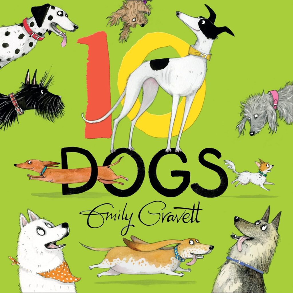 10 Dogs is a counting book in that it adds to 10 in a variety of ways that will make kids laugh, smile, grin, notice small details, with dogs.