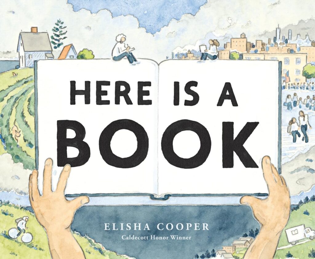 Here is a Book, a lush, lyrical story about the process on physically creating a book is a satisfying, chill, read aloud for young elementary.