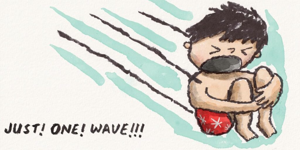 Just One Wave: A Picture Book lives in the soul of a four-year-old kid and their joys, frustration and happiness in a day at the beach.