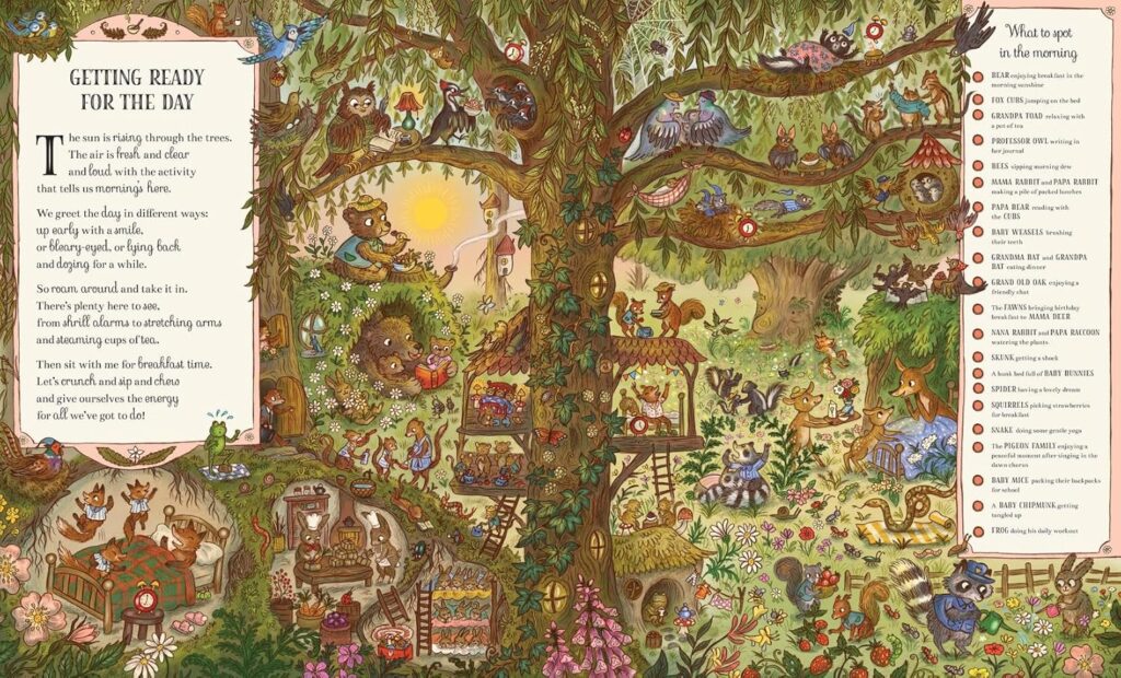 It’s Busy Down in the Woods Today is a seek-and-find book in Brown Bear Wood series, but offers a homespun, poetic twist for ages two to six.