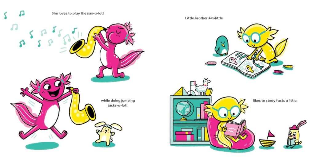 Axolotl and Axolittle is a picture book with big, cute characters, who are small in real life, but pack a powerful punch that softly teaches amongst the laughs. .