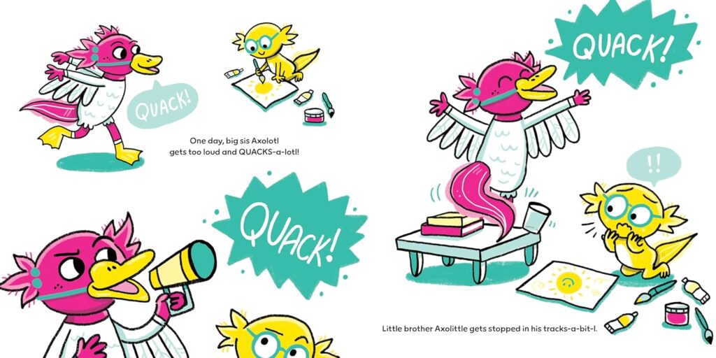 Axolotl and Axolittle is a picture book with big, cute characters, who are small in real life, but pack a powerful punch that softly teaches amongst the laughs. .