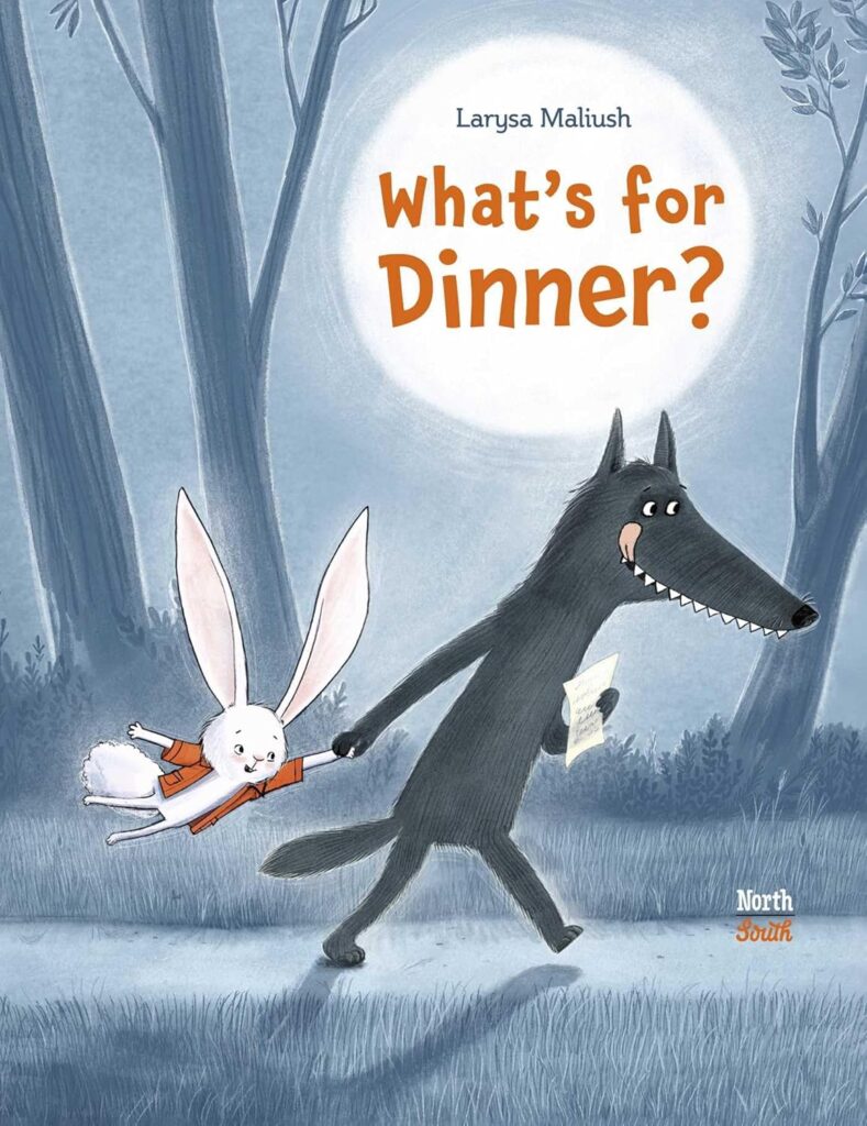 What’s For Dinner? takes the wolf in forest, adds more humor, fish out of water sensibilities, cartoon-detailed art and a side order of cute.