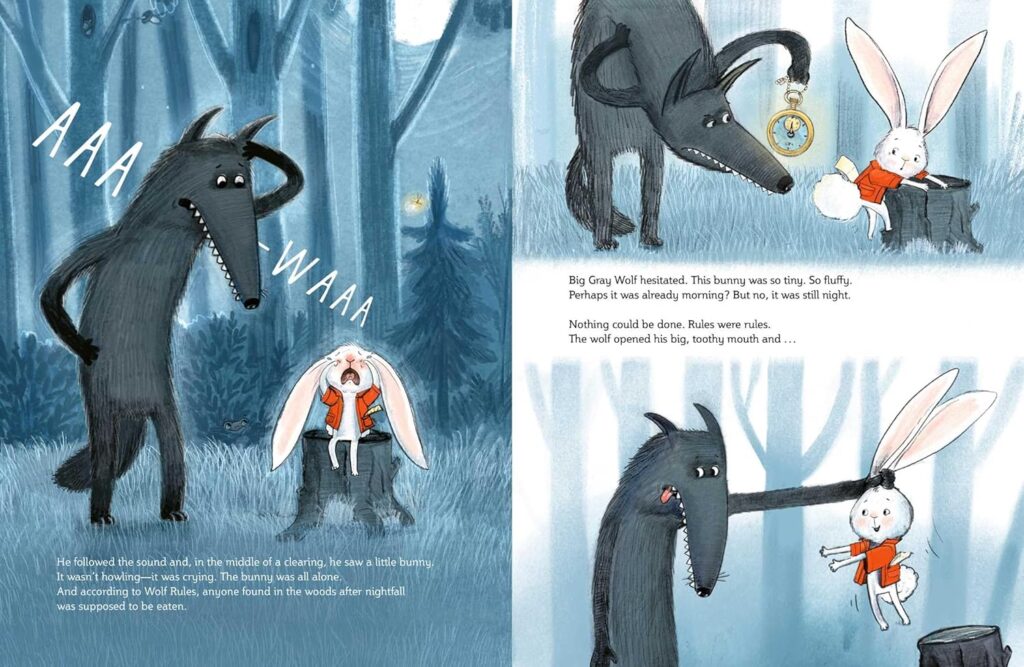 What’s For Dinner? takes the wolf in forest, adds more humor, fish out of water sensibilities, cartoon-detailed art and a side order of cute.