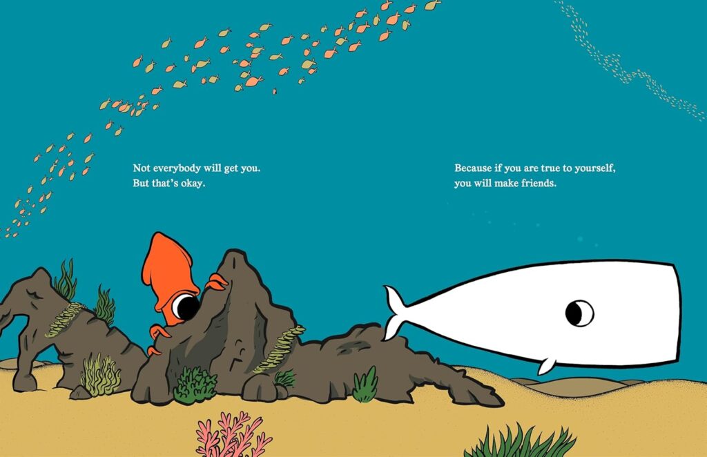 Call Me Moby, an illustrated allusion on the most famous whale in literature, uses big, happy art and succinct text to tell a tale about being yourself.
