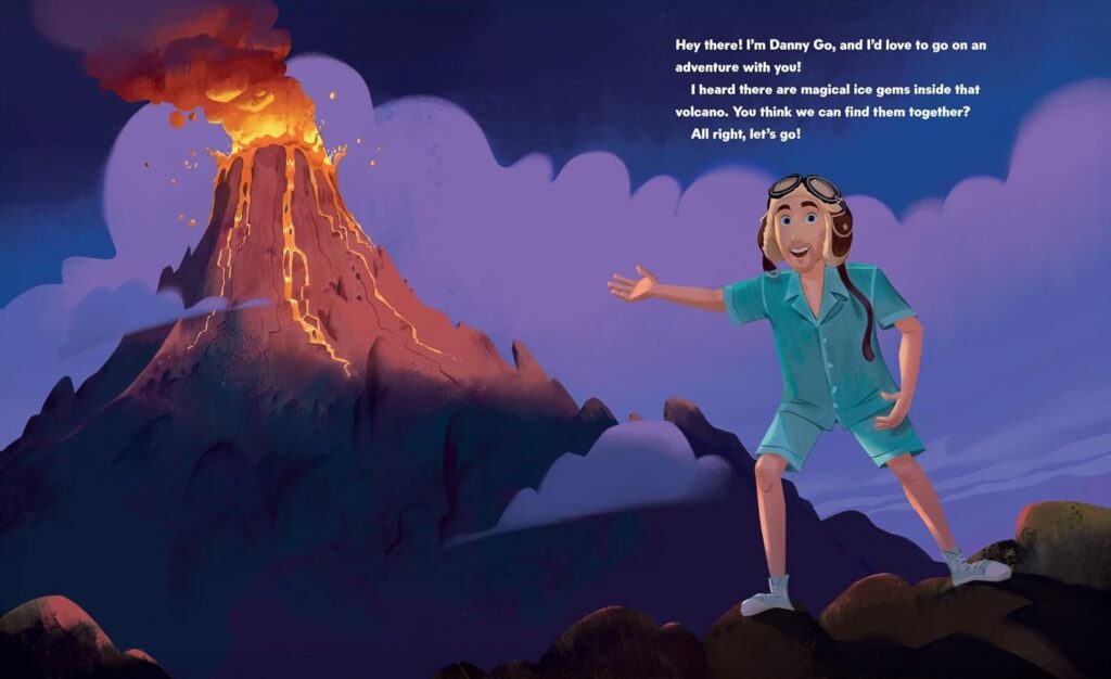 Danny Go’s Volcano Adventure, preschool rockstar translates video energy to children’s interactive book fun.