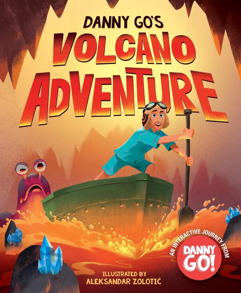 Danny Go’s Volcano Adventure, preschool rockstar translates video energy to children’s interactive book fun.