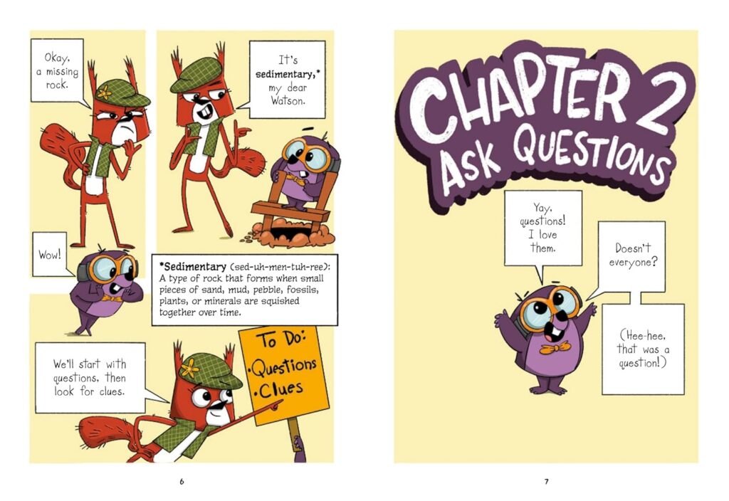 SquirrelLock Holmes: The Pet Rock Mystery is a chapter book with graphic novel sensibilities, or vice versa, and provides the silly stamina to keep up with early elementary school boys.