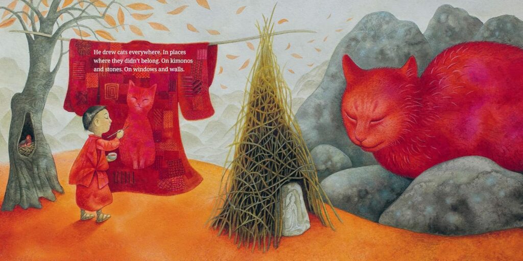 The Boy Who Drew Cats: A Japanese Folktale uses gorgeous illustrations of cats, temples and an epic quest to make a 100 year old story feel alive.