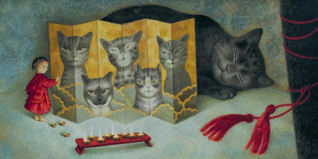The Boy Who Drew Cats: A Japanese Folktale uses gorgeous illustrations of cats, temples and an epic quest to make a 100 year old story feel alive.
