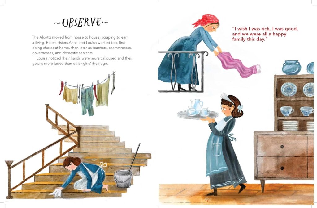 Louisa Learns to Write is not the illustrated book you think it is. Little Women author, Louisa May Alcott’s macro look at the characteristics that made her successful.