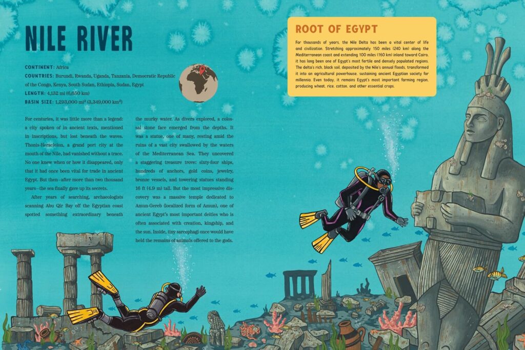 Spooky Rivers is an oversized book for ages seven and up that inspires curiosity with monsters and treasure, but also adds STEM 411 for all.