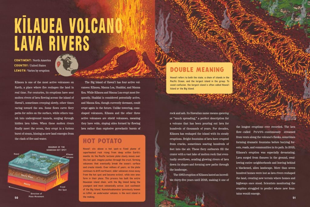 Spooky Rivers is an oversized book for ages seven and up that inspires curiosity with monsters and treasure, but also adds STEM 411 for all.
